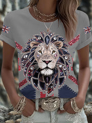 Women's UK Flag Lion Printed T-shirt