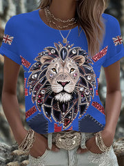 Women's UK Flag Lion Printed T-shirt
