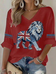 Women's British style imitation denim rhinestone hot-drill Printed Casual T-shirt