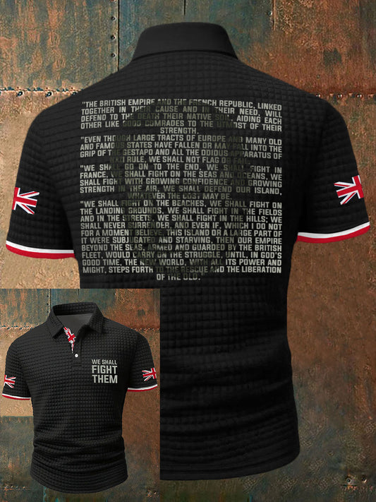 Men's We Shall Fight Them UK Flag Printed Casual Tops