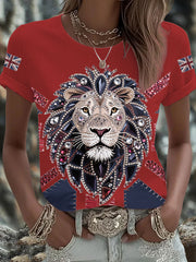 Women's UK Flag Lion Printed T-shirt