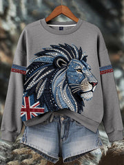 Women's British style imitation denim rhinestone hot-drill Print Sweatshirt