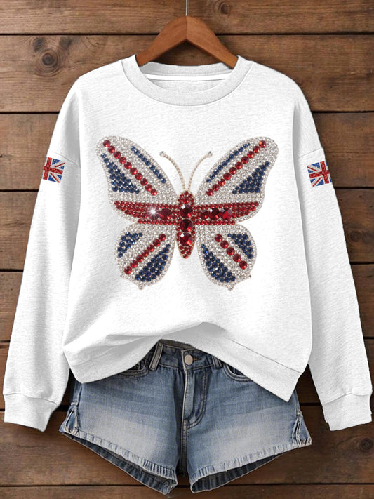 Women's UK Flag Butterfly Print Sweatshirt