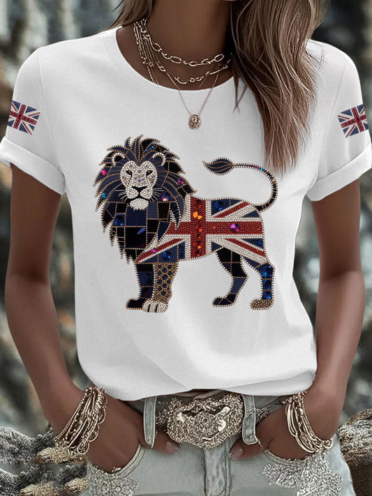 Women's UK Flag Lion Printed T-shirt