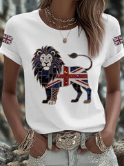Women's UK Flag Lion Printed T-shirt