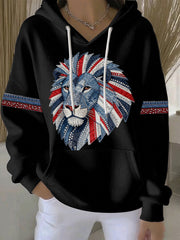 Women's British style imitation denim rhinestone hot-drill print casual hoodie