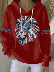 Women's British style imitation denim rhinestone hot-drill print casual hoodie