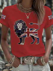 Women's UK Flag Lion Printed T-shirt