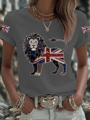 Women's UK Flag Lion Printed T-shirt