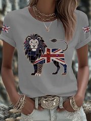 Women's UK Flag Lion Printed T-shirt