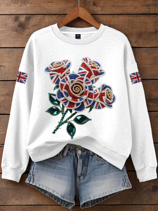 Women's British imitation diamond hot-drilling Print Sweatshirt