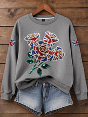 Women's British imitation diamond hot-drilling Print Sweatshirt