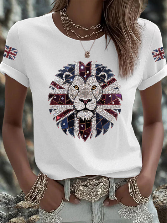 Women's UK Flag Lion Printed T-shirt