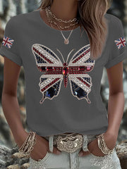 Women's UK Flag Butterfly Printed T-shirt