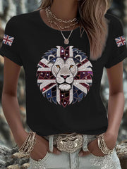 Women's UK Flag Lion Printed T-shirt