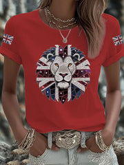 Women's UK Flag Lion Printed T-shirt