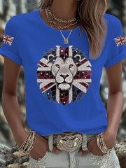 Women's UK Flag Lion Printed T-shirt