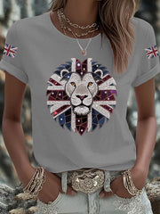 Women's UK Flag Lion Printed T-shirt