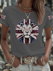 Women's UK Flag Lion Printed T-shirt