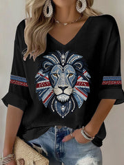 Women's British style imitation denim rhinestone hot-drill Printed Casual T-shirt