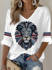 Women's British style imitation denim rhinestone hot-drill Printed Casual T-shirt