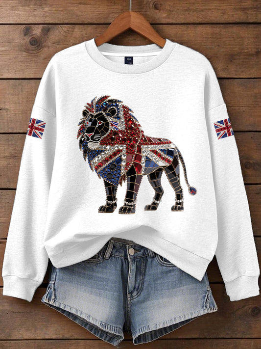 Women's British imitation diamond hot-drilling Printed Iron On Short Sleeve T-Shirt