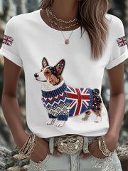Women's UK Flag Corgi Printed T-shirt