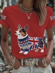 Women's UK Flag Corgi Printed T-shirt