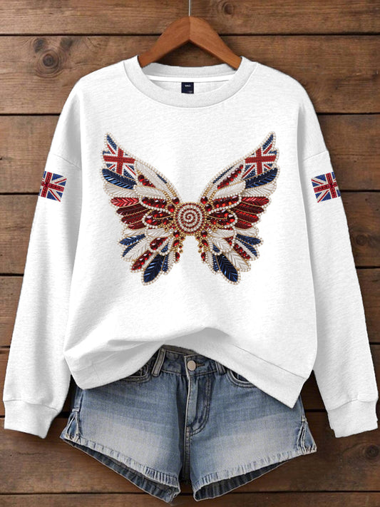 Women's British imitation diamond hot-drilling Printed Iron On Short Sleeve T-Shirt