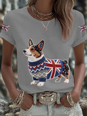 Women's UK Flag Corgi Printed T-shirt