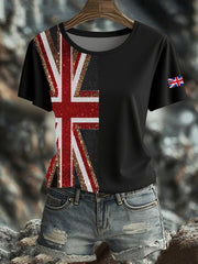 Women's British imitation diamond hot-drilling Printed short-sleeved T-shirt