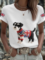 Women's UK Flag Schnauzer Printed T-shirt