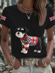 Women's UK Flag Schnauzer Printed T-shirt