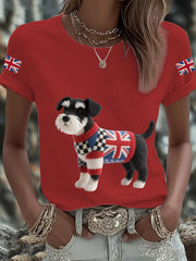 Women's UK Flag Schnauzer Printed T-shirt