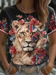 Women's UK Flag Lioness Art Printed T-shirt