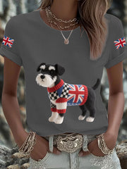 Women's UK Flag Schnauzer Printed T-shirt