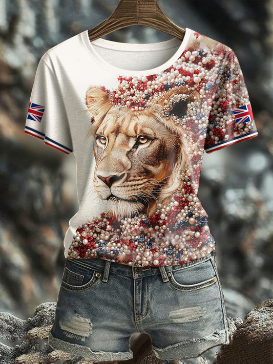 Women's UK Flag Lioness Art Printed T-shirt