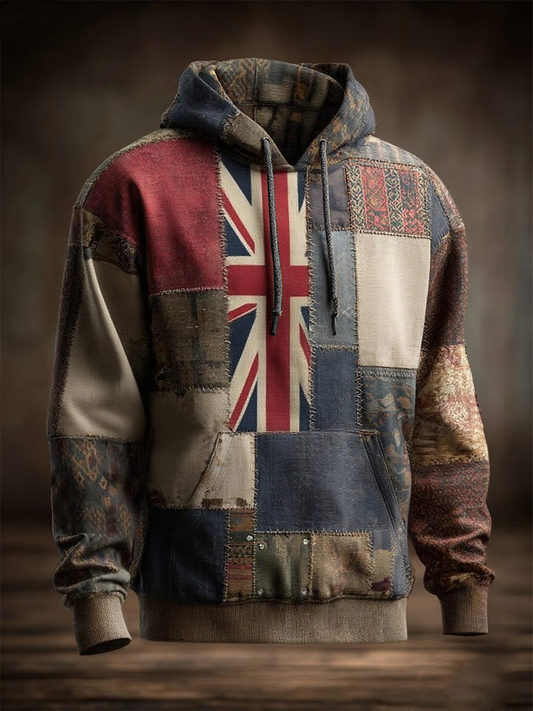 Men's British Flag Printed Casual Oversized Drop-Shoulder Hoodie with Pockets