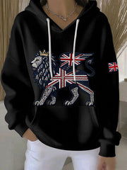 Women's British style imitation denim rhinestone hot-drill Print Casual Hoodie