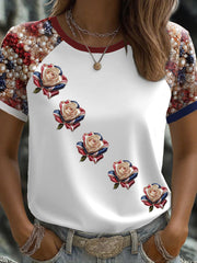 Women's UK Flag Rose Art Printed T-shirt