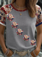 Women's UK Flag Rose Art Printed T-shirt