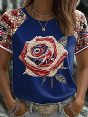 Women's UK Flag Rose Art Printed T-shirt