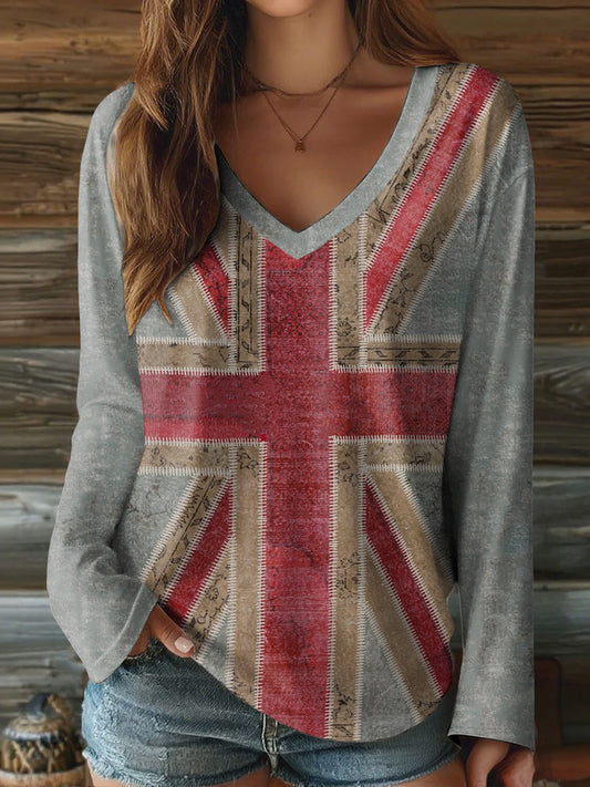 Women's Union Jack Art Print V-Neck T-Shirt