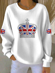 Women's British style imitation rhinestone hot-drilling Print Casual Sweatshirt