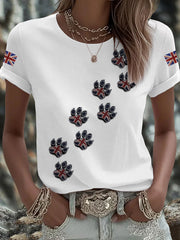 Women's British imitation diamond hot-drilling Printed Iron On Short Sleeve T-Shirt