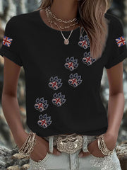 Women's British imitation diamond hot-drilling Printed Iron On Short Sleeve T-Shirt