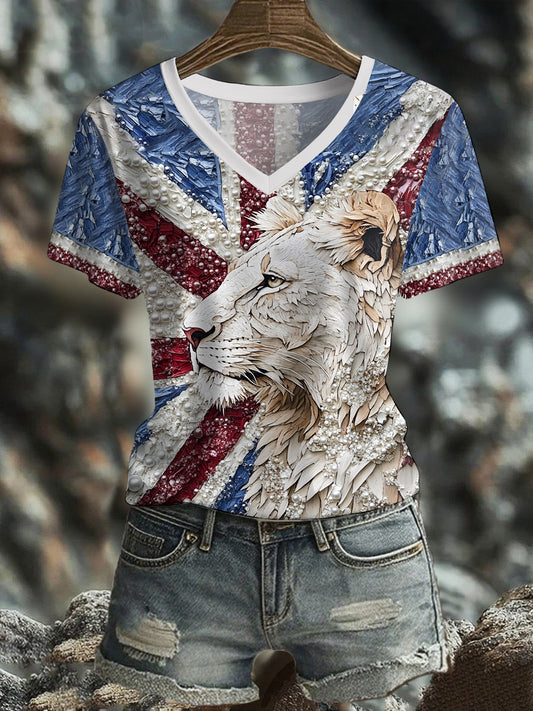Women's UK Flag Lioness Art Printed T-shirt