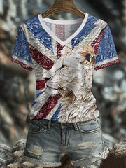 Women's UK Flag Lioness Art Printed T-shirt
