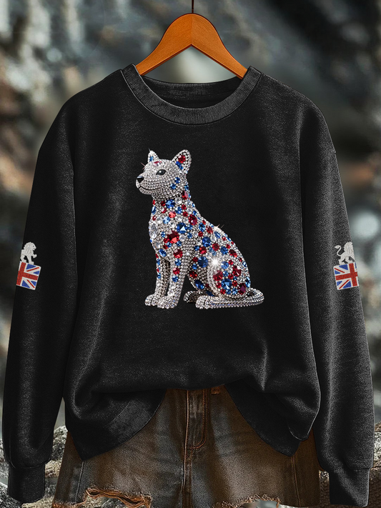 Women's British imitation diamond hot-drilling Printed Regular Sweatshirt