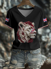 Women's UK Flag Lioness Art Printed T-shirt